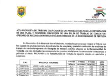ACTA PROPUESTA DE APROBADOS PARA LA CONTRATACIÓN DE UNA PLAZA Y POSTERIOR CONFECCIÓN DE UNA BOLSA DE TRABAJO DE CONDUCTOR-OPERARIO DE R.R.S.U.