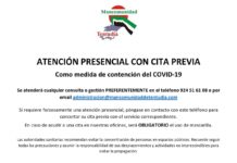 LA ATENCIÓN PRENSENCIAL EN LA MANCOMUNIDAD DE TENTUDÍA SERÁ ÚNICAMENTE CON CITA PREVIA