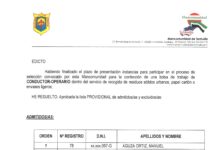 LISTA PROVISIONAL DE ADMITIDOS Y EXCLUIDOS DE LA BOLSA DE TRABAJO DE CONDUCTOR-OPERARIO DENTRO DEL SERVICIO DE RECOGIDA DE RESIDUOS