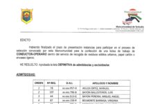 LISTA DEFINITIVA DE ADMITIDOS Y EXCLUIDOS DE LA BOLSA DE TRABAJO DE CONDUCTOR-OPERARIO PARA EL SERVICIO DE RECOGIDA DE RESIDUOS